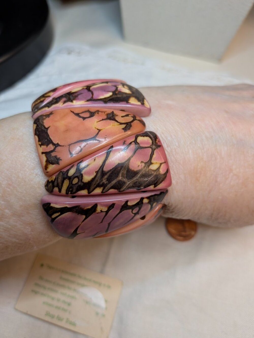 Tagua by Soraya Cedeño Pink Marbled Bracelet – Fair Trade Handmade in Ecuador